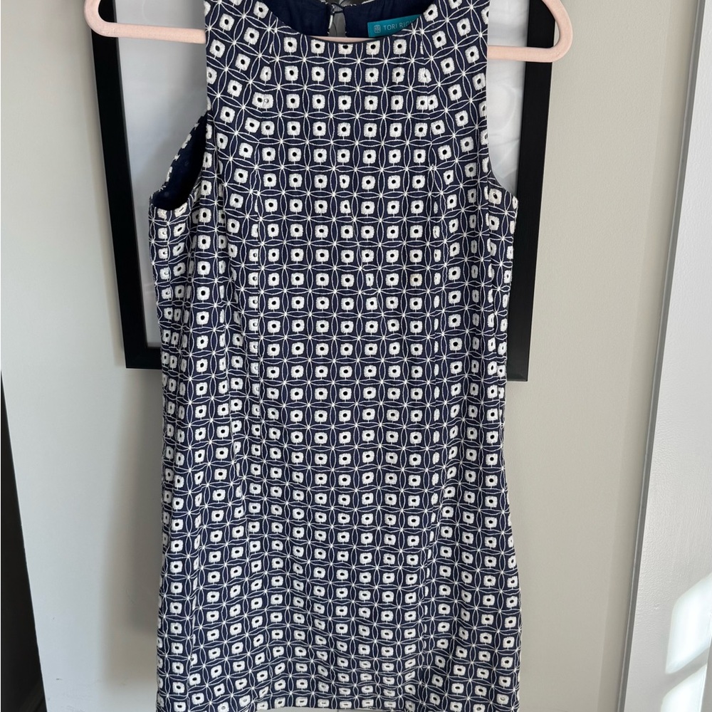 Navy and White Geometric Pattern Dress